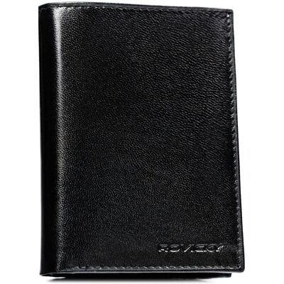 Portfel męski skórzany czarny duży pionowy bez zapięcia na karty i gotówkę rozbudowany ochrona RFID elegancki prezent ROVICKY Portfel męski skórzany czarny duży pionowy bez zapięcia na karty i gotówkę rozbudowany ochrona RFID elegancki prezent ROVICKY