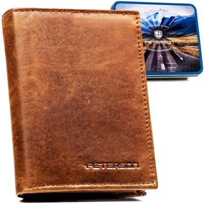 Portfel męski skórzany elegancki z RFID na prezent ze skóry naturalnej klasyczny Peterson brązowy Portfel męski skórzany elegancki z RFID na prezent ze skóry naturalnej klasyczny Peterson brązowy