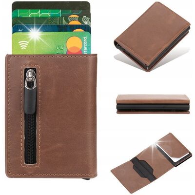 Inny producent PORTFEL MĘSKI SKÓRZANY MAŁY RFID WYSUWANY BRĄZOWY NA KARTY GOTÓWKĘ MONETY Inny producent PORTFEL MĘSKI SKÓRZANY MAŁY RFID WYSUWANY BRĄZOWY NA KARTY GOTÓWKĘ MONETY