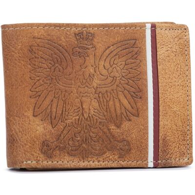 Inny producent Portfel męski skórzany patriotyczny na karty i dokumenty z ochroną RFID, brązowy Inny producent Portfel męski skórzany patriotyczny na karty i dokumenty z ochroną RFID, brązowy