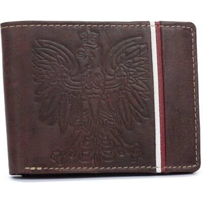 Inny producent Portfel męski skórzany patriotyczny na karty i dokumenty z ochroną RFID, ciemny brązowy Inny producent Portfel męski skórzany patriotyczny na karty i dokumenty z ochroną RFID, ciemny brązowy