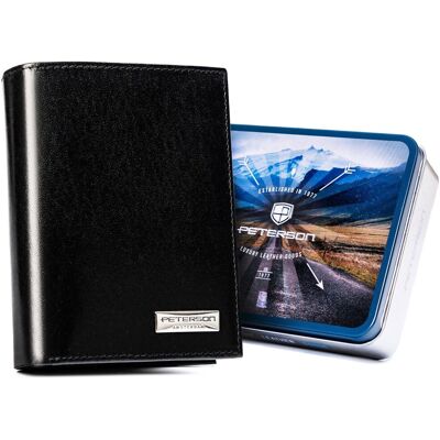 Portfel męski skórzany Peterson na karty elegancka portmonetka z ochroną RFID, czarny Portfel męski skórzany Peterson na karty elegancka portmonetka z ochroną RFID, czarny
