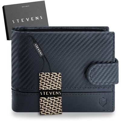 Portfel Męski Skórzany STEVENS Mocna Powłoka Carbon Poziomy Zapinany Czarny RFID Portfel Męski Skórzany STEVENS Mocna Powłoka Carbon Poziomy Zapinany Czarny RFID