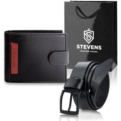 Portfel Męski Skórzany STEVENS Ochrona RFID Czarny PREMIUM na prezent Święta, pod choinkę Portfel Męski Skórzany STEVENS Ochrona RFID Czarny PREMIUM na prezent Święta, pod choinkę