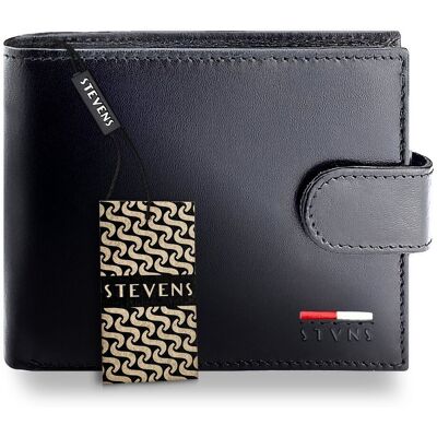 Portfel Męski STEVENS Skórzany 100% Skóra Naturalna Ochrona RFID Poziomy Czarny PREMIUM TH Portfel Męski STEVENS Skórzany 100% Skóra Naturalna Ochrona RFID Poziomy Czarny PREMIUM TH