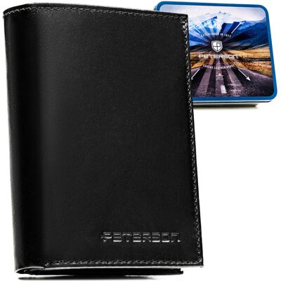 Portfel męski ze skóry naturalnej RFID skórzany zestaw prezentowy Peterson czarny Portfel męski ze skóry naturalnej RFID skórzany zestaw prezentowy Peterson czarny