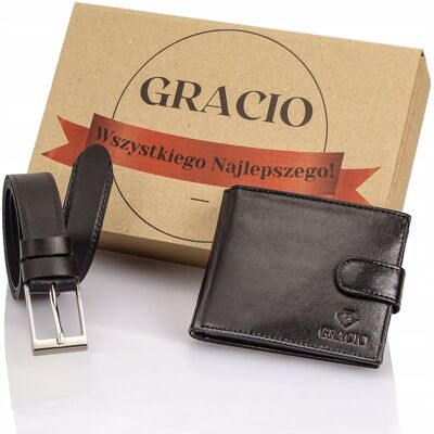 Gracio Portfel + pasek - elegancki zestaw prezentowy dla Mężczyzny Gracio Portfel + pasek - elegancki zestaw prezentowy dla Mężczyzny