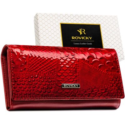 Portfel skórzany damski elegancki lakierowany na prezent RFID STOP Rovicky czerwony Portfel skórzany damski elegancki lakierowany na prezent RFID STOP Rovicky czerwony