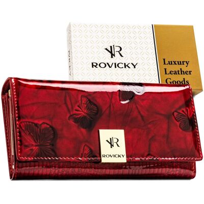 Portfel skórzany damski lakierowany elegancki Rovicky z ochroną RFID czerwony Portfel skórzany damski lakierowany elegancki Rovicky z ochroną RFID czerwony