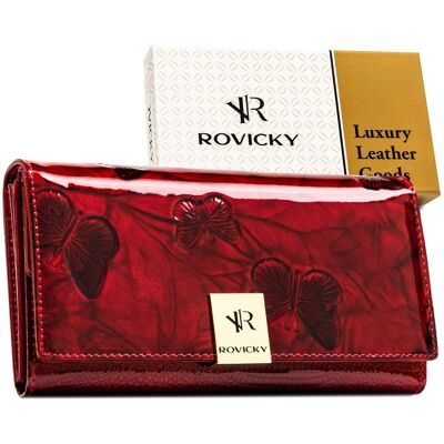 Portfel skórzany damski lakierowany ze skóry naturalnej Rovicky na prezent czerwony Portfel skórzany damski lakierowany ze skóry naturalnej Rovicky na prezent czerwony