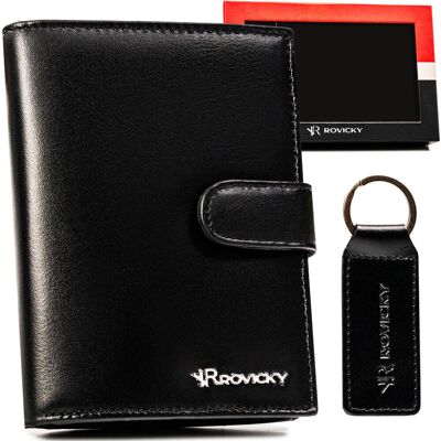 Rovicky Portfel skórzany męski czarny RFID ochrona + brelok zestaw na prezent Rovicky Portfel skórzany męski czarny RFID ochrona + brelok zestaw na prezent