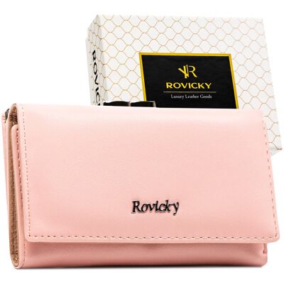 Portfel ze skóry naturalnej skórzany klasyczny na bigiel prezent Rovicky różowy Portfel ze skóry naturalnej skórzany klasyczny na bigiel prezent Rovicky różowy