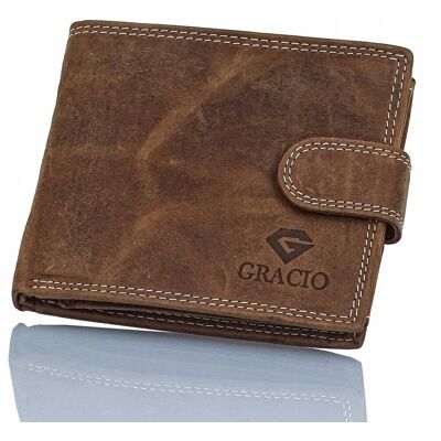 Gracio Poziomy portfel męski ze skóry brązowy, system RFID Protect na prezent Gracio Poziomy portfel męski ze skóry brązowy, system RFID Protect na prezent