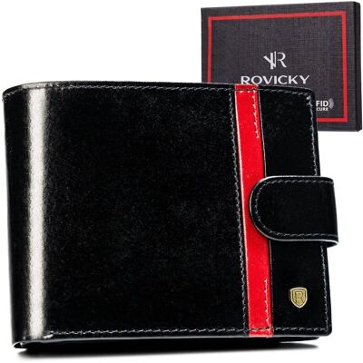 Rovicky Męski Portfel Skórzany Z Ozdobnym Czerwonym Paskiem Rovicky Męski Portfel Skórzany Z Ozdobnym Czerwonym Paskiem