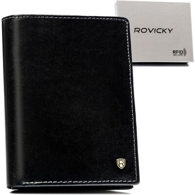 Rovicky portfel męski skórzany klasyczny czarny ochrona RFID pojemny na prezent Rovicky portfel męski skórzany klasyczny czarny ochrona RFID pojemny na prezent