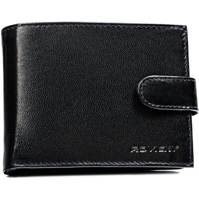 ROVICKY Skórzany portfel męski czarny klasyczny z zapięciem na karty i gotówkę elegancki prezent ochrona RFID ROVICKY Skórzany portfel męski czarny klasyczny z zapięciem na karty i gotówkę elegancki prezent ochrona RFID
