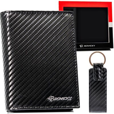 Rovicky Zestaw Portfel Skórzany Carbon + Brelok Do Kluczy Rovicky Zestaw Portfel Skórzany Carbon + Brelok Do Kluczy