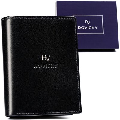 Składany klasyczny portfel męski ze skóry naturalnej z ochroną kart RFID Rovicky, czarny Składany klasyczny portfel męski ze skóry naturalnej z ochroną kart RFID Rovicky, czarny