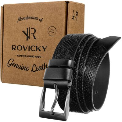 Skórzany męski czarny pasek — Rovicky 105 Skórzany męski czarny pasek — Rovicky 105