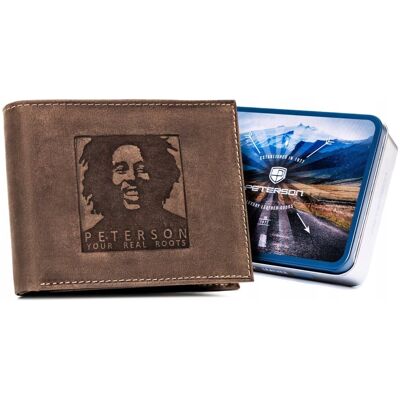 Skórzany męski portfel Peterson Bob Marley na karty i dokumenty z ochroną RFID, brązowy Skórzany męski portfel Peterson Bob Marley na karty i dokumenty z ochroną RFID, brązowy