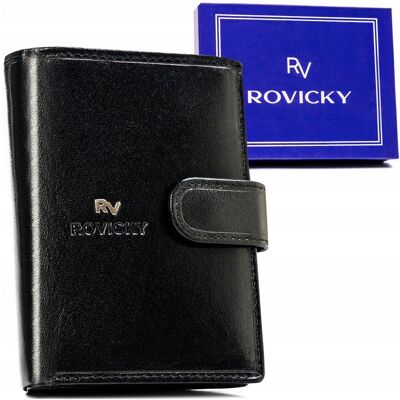 Skórzany, pionowy portfel męski zapinany na zatrzask - Rovicky Skórzany, pionowy portfel męski zapinany na zatrzask - Rovicky
