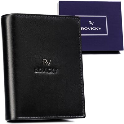 Skórzany portfel męski na karty z ochroną RFID Rovicky, czarny Skórzany portfel męski na karty z ochroną RFID Rovicky, czarny