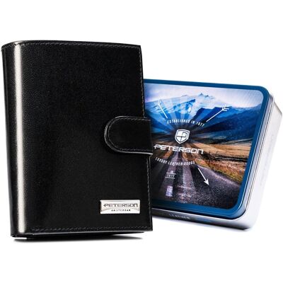 Skórzany portfel męski Peterson na zatrzask na karty z ochroną RFID praktyczna portmonetka czarny Skórzany portfel męski Peterson na zatrzask na karty z ochroną RFID praktyczna portmonetka czarny