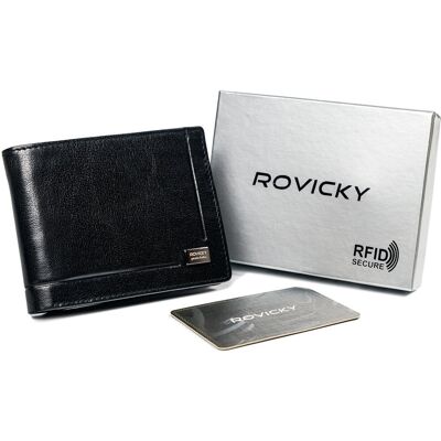 Skórzany portfel męski Rovicky na dokumenty pojemna portmonetka z ochroną RFID, czarny Skórzany portfel męski Rovicky na dokumenty pojemna portmonetka z ochroną RFID, czarny