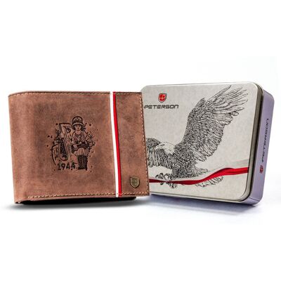 Skórzany portfel męski patriotyczny powstanie flaga Polski Peterson, brązowy Skórzany portfel męski patriotyczny powstanie flaga Polski Peterson, brązowy