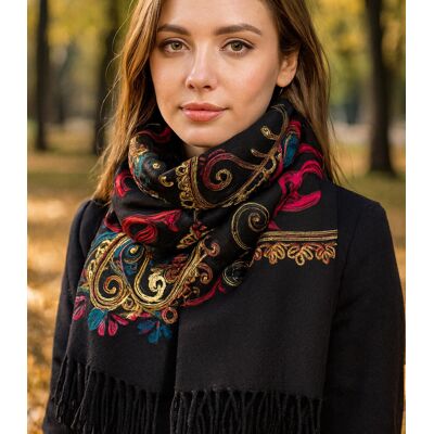 Agrafka Szal damski z roślinnym ornamentem stylowy Agrafka Szal damski z roślinnym ornamentem stylowy