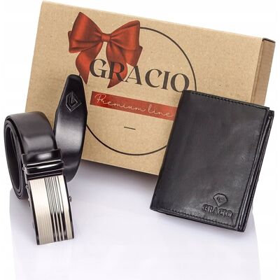 Szykowny męski zestaw prezentowy portfel RFID +pasek GRACIO skóra naturalna Szykowny męski zestaw prezentowy portfel RFID +pasek GRACIO skóra naturalna