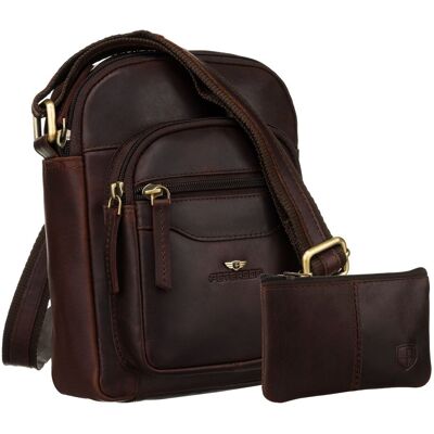 Torba męska skórzana na ramię PETERSON miejska listonoszka crossbody brązowa pasek z regulacją + etui na klucze Torba męska skórzana na ramię PETERSON miejska listonoszka crossbody brązowa pasek z regulacją + etui na klucze