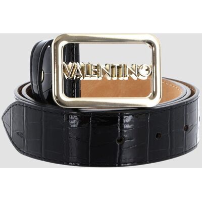 VALENTINO Czarny pasek damski lakierowany Around Plaque Buckle Belt XS VALENTINO Czarny pasek damski lakierowany Around Plaque Buckle Belt XS