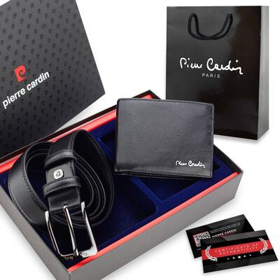 Zestaw Męski Pierre Cardin: Portfel Skórzany i Pasek Czarny – Idealny na Prezent, Certyfikat Autentyczności, Torebka Zestaw Męski Pierre Cardin: Portfel Skórzany i Pasek Czarny – Idealny na Prezent, Certyfikat Autentyczności, Torebka