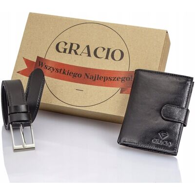 Gracio Zestaw PREZENTOWY dla Mężczyzn Pasek 145 cm Eko Skora Portfel Czarny RFID Gracio Zestaw PREZENTOWY dla Mężczyzn Pasek 145 cm Eko Skora Portfel Czarny RFID