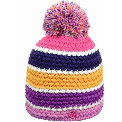 Dziewczęca Czapka Z Pomponem Różowa W Kolorowe Paski Doll R.55 Dziewczęca Czapka Z Pomponem Różowa W Kolorowe Paski Doll R.55