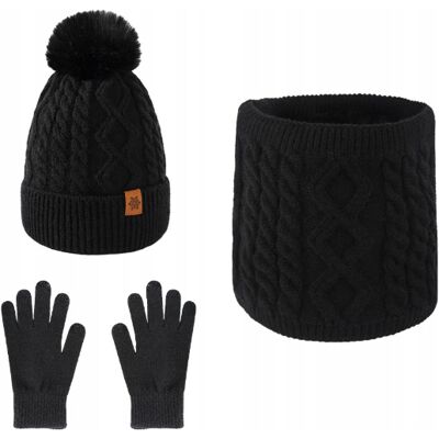 Carla Komplet Zimowy Damski Czapka Komin Rękawiczki Czarny Ciepły Zestaw Na Zimę Carla Komplet Zimowy Damski Czapka Komin Rękawiczki Czarny Ciepły Zestaw Na Zimę