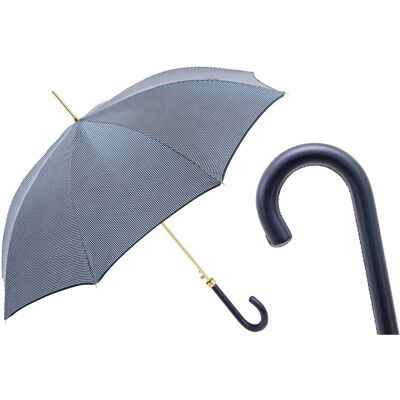No name Luksusowy Parasol Navy Pied De Poule Skórzana Rękojeść Handmade Włochy No name Luksusowy Parasol Navy Pied De Poule Skórzana Rękojeść Handmade Włochy