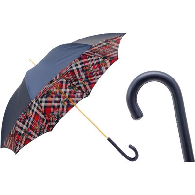 No name Luksusowy Włoski Parasol Navy Kwiaty Skórzana Rękojeść Handmade Prezent No name Luksusowy Włoski Parasol Navy Kwiaty Skórzana Rękojeść Handmade Prezent