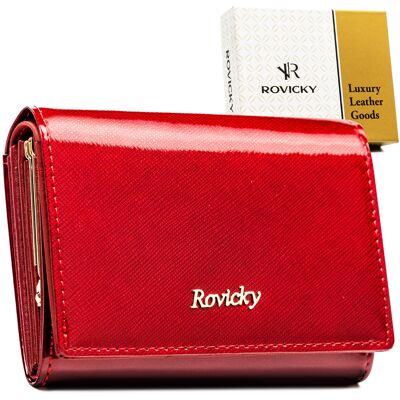 Portfel Damski Rovicky Skórzany Lakierowany Rfid Z Biglem Czerwony Portfel Damski Rovicky Skórzany Lakierowany Rfid Z Biglem Czerwony