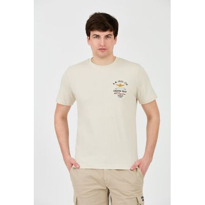 AERONAUTICA MILITARE Beżowy bawełniany męski t-shirt Short Sleeve M AERONAUTICA MILITARE Beżowy bawełniany męski t-shirt Short Sleeve M
