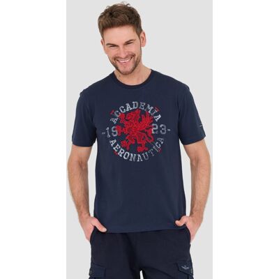 AERONAUTICA MILITARE Granatowy bawełniany męski t-shirt M.C. XL AERONAUTICA MILITARE Granatowy bawełniany męski t-shirt M.C. XL