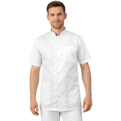 M&C Bluza medyczna męska ze stójką biała ze stójką szarą krótki rękaw roz.L M&C Bluza medyczna męska ze stójką biała ze stójką szarą krótki rękaw roz.L
