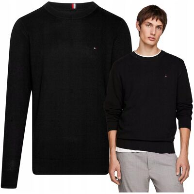 Czarny Sweter Męski Premium Elegancki Tommy Hilfiger Bawełna Ładny r.M Czarny Sweter Męski Premium Elegancki Tommy Hilfiger Bawełna Ładny r.M