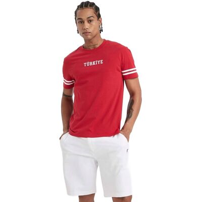 DEFACTO CZERWONY T-SHIRT MĘSKI Z NAPISEM I PASKAMI NA RĘKAWACH XL 5DA DEFACTO CZERWONY T-SHIRT MĘSKI Z NAPISEM I PASKAMI NA RĘKAWACH XL 5DA