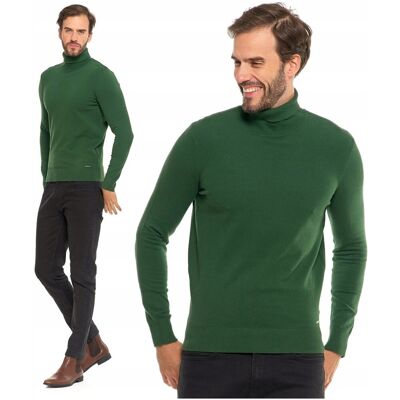 Elegancki Golf Męski Sweter Pod Szyję Klasyczny Zielony Bawełniany MORAJ M Elegancki Golf Męski Sweter Pod Szyję Klasyczny Zielony Bawełniany MORAJ M