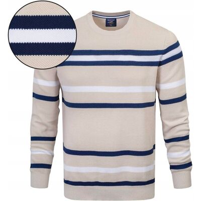 Elegancki SWETER Męski BEŻOWY w PASKI Klasyczny Bawełniany XL Pako Jeans Elegancki SWETER Męski BEŻOWY w PASKI Klasyczny Bawełniany XL Pako Jeans
