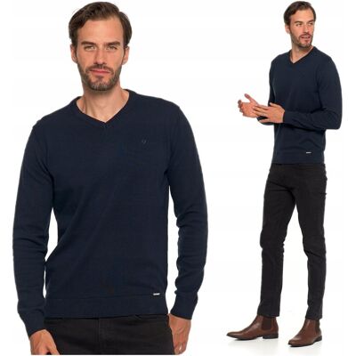 Elegancki Sweter Męski Klasyczny Prosty Krój Dekolt w Serek MORAJ XL Elegancki Sweter Męski Klasyczny Prosty Krój Dekolt w Serek MORAJ XL