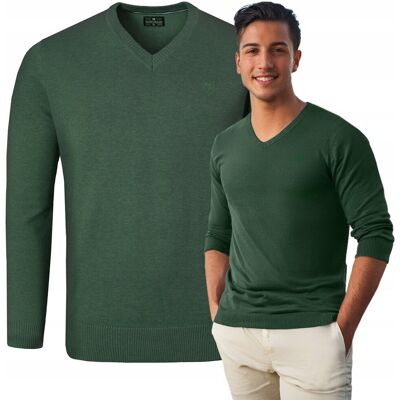 Elegancki SWETER Męski w Serek Bawełniany Gładki ZIELONY 2XL Pako Jeans Elegancki SWETER Męski w Serek Bawełniany Gładki ZIELONY 2XL Pako Jeans