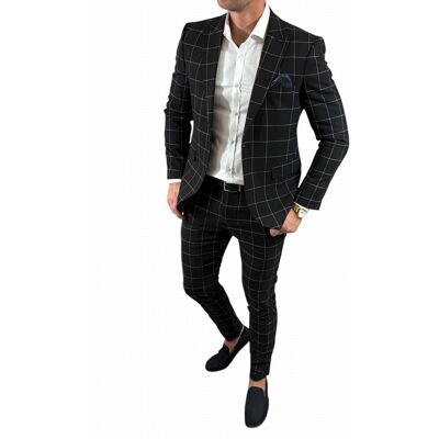 Inny producent Garnitur męski dwuczęściowy komplet czarny w kratę DJG03 50 Inny producent Garnitur męski dwuczęściowy komplet czarny w kratę DJG03 50
